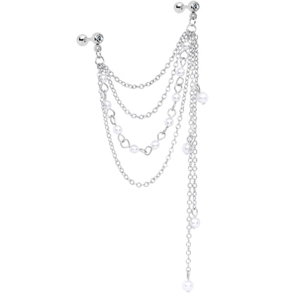 16G 1/4 Clear Gem Multiple Dangle Cartilage Chain Earring