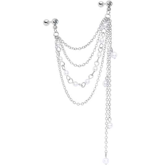 16G 1/4 Clear Gem Multiple Dangle Cartilage Chain Earring