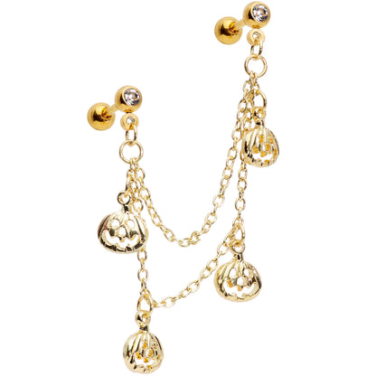 16G 1/4 Clear Gem Gold Tone Pumpkin Cartilage Chain Earring