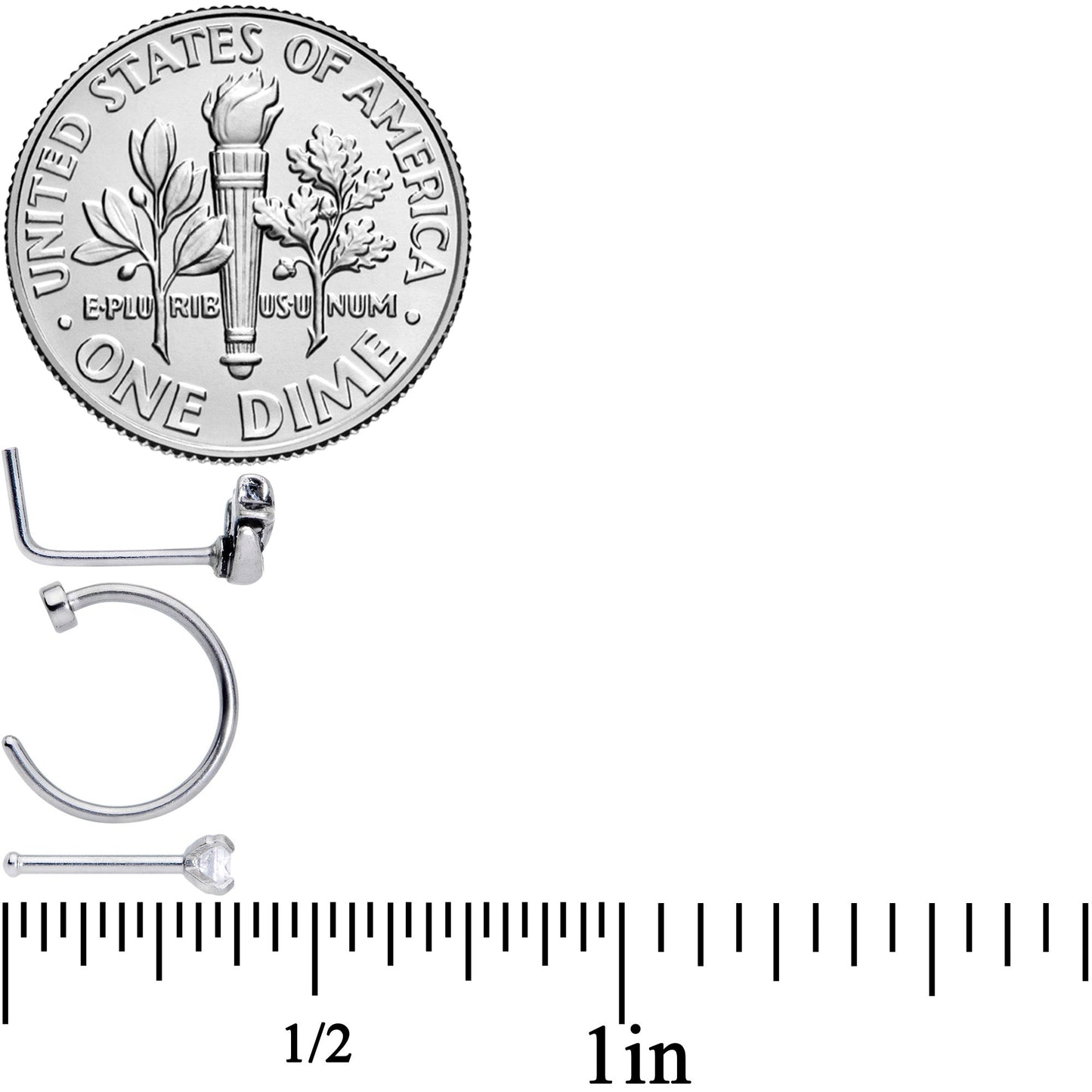 20G Clear CZ Gem Sun Moon Assorted L Shaped Nose Ring Set of 6