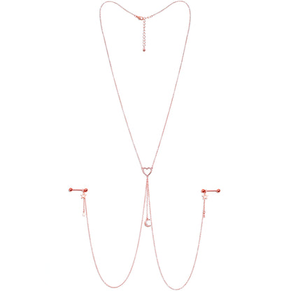 14G 5/8 Aurora Gem Rose Gold Hue Star Moon Nipple Chain Necklace