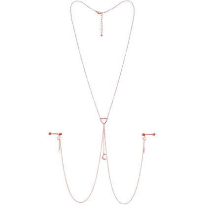 14G 5/8 Clear Gem Rose Gold Hue Star Moon Nipple Chain Necklace