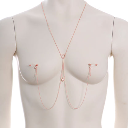 14G 5/8 Clear Gem Rose Gold Hue Star Sun Nipple Chain Necklace