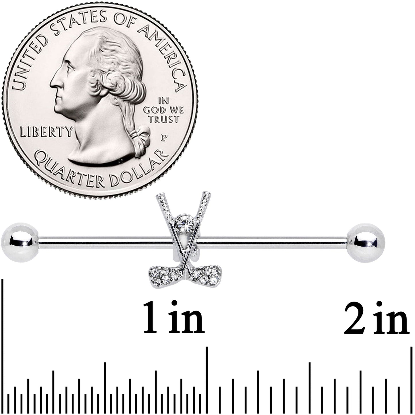 14G Clear CZ Gem Crossed Golf Clubs Industrial Barbell 38mm