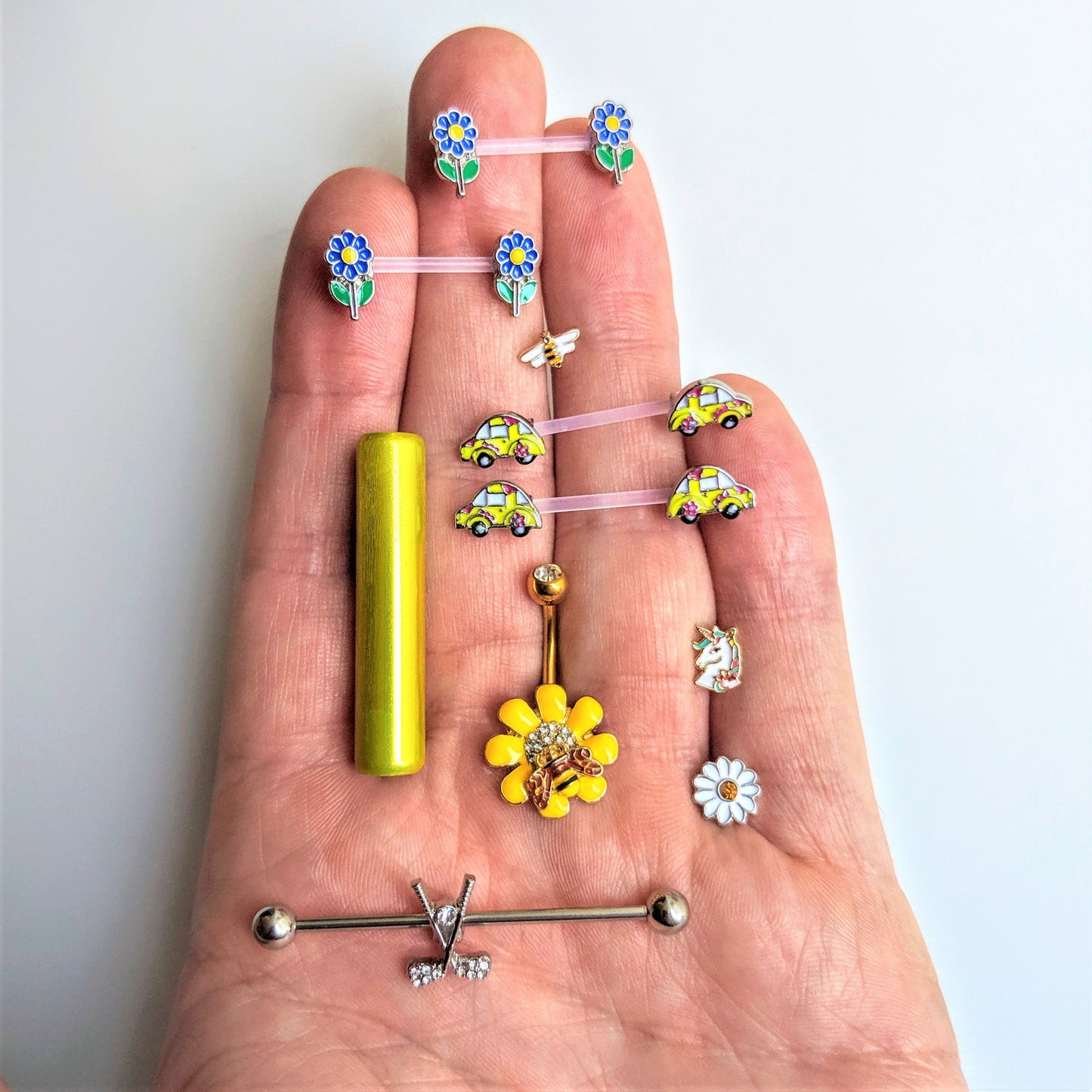 Clear Gem Gold Tone Red Yellow Bee Flower Belly Ring