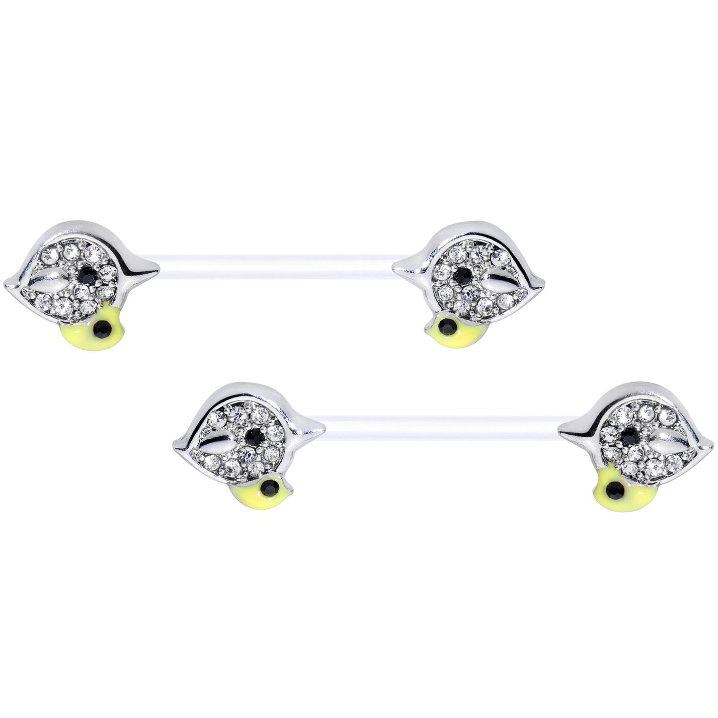 14G 9/16 Clear Gem Clear Bioplast Mom Bird Barbell Nipple Ring Set