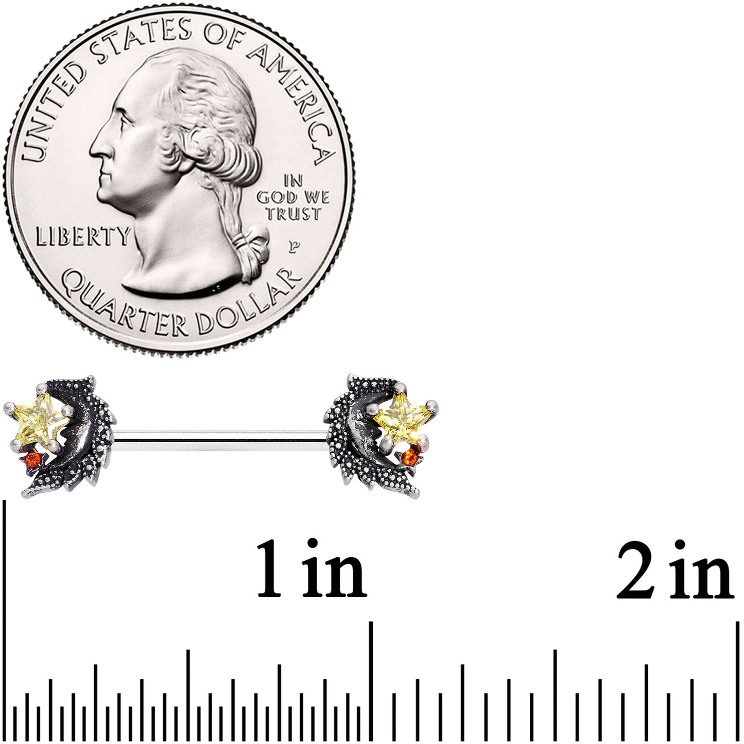 14G 9/16 Red Yellow Gem Shooting Star Barbell Nipple Ring Set