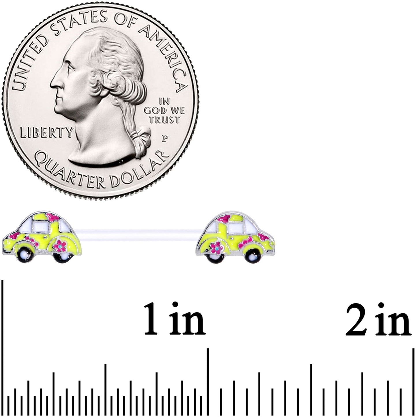 14G 9/16 Clear Bioplast Retro Hippie Car Barbell Nipple Ring Set