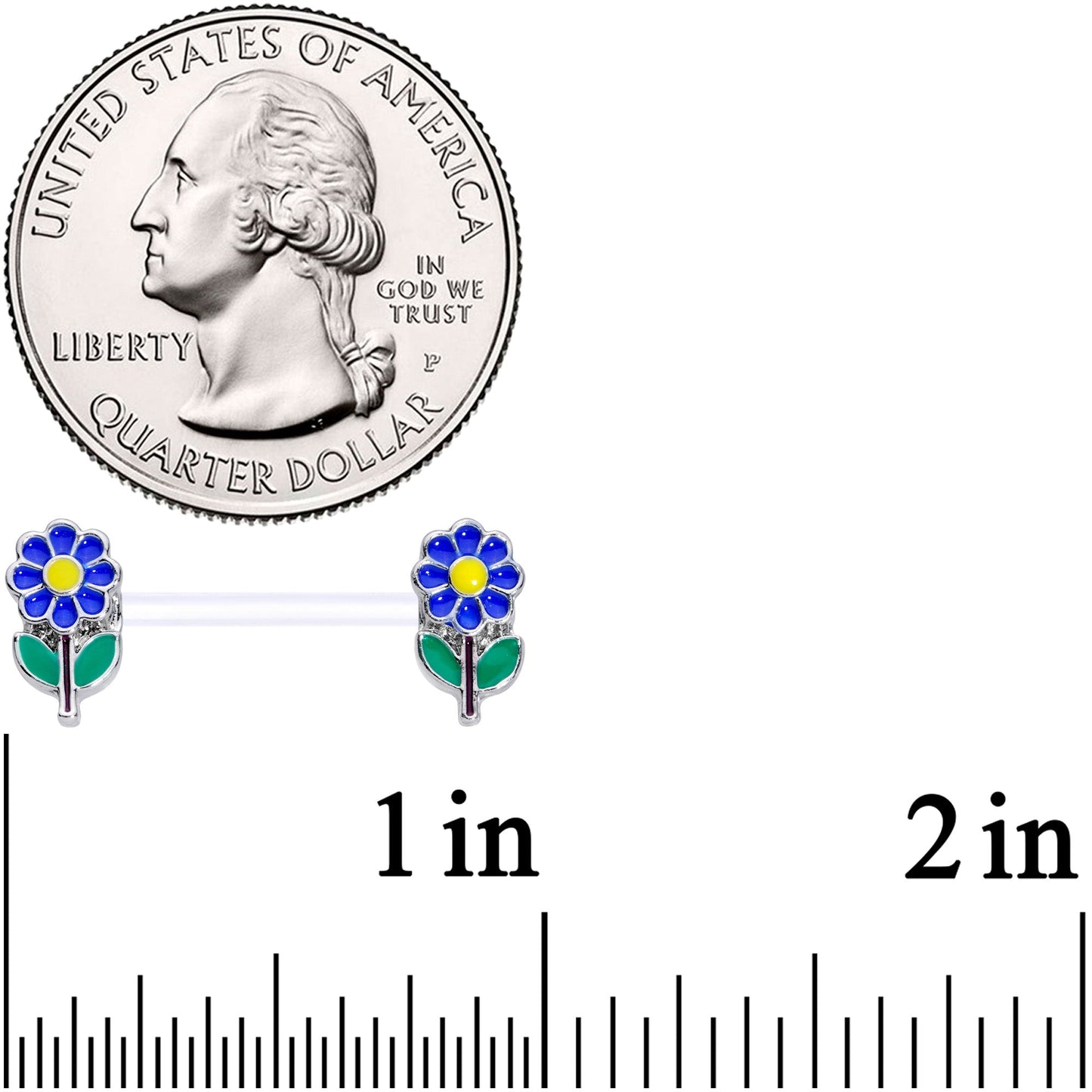 14G 9/16 Clear Bioplast Blue Hippie Flower Barbell Nipple Ring Set