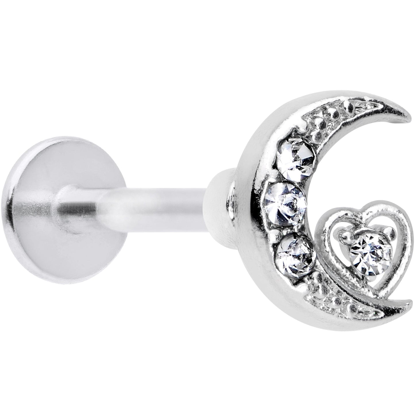 16G 5/16 Clear CZ Gem Moon Heart Labret Monroe Tragus