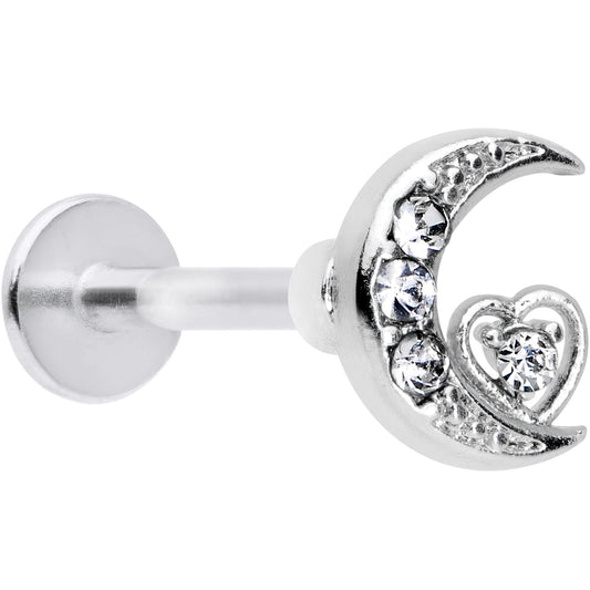 16G 5/16 Clear CZ Gem Moon Heart Labret Monroe Tragus