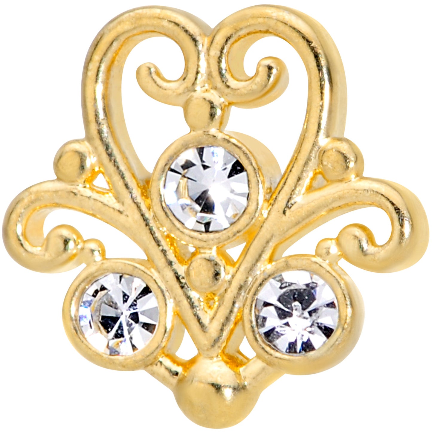 16G 5/16 Clear CZ Gem Gold Tone Fancy Heart Labret Monroe Tragus