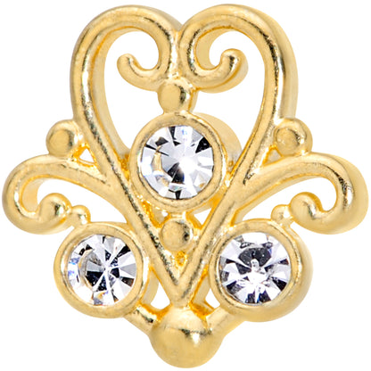 16G 5/16 Clear CZ Gem Gold Tone Fancy Heart Labret Monroe Tragus