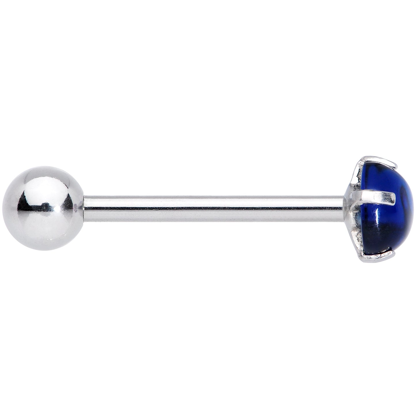 Blue CZ Gem Smooth Hemisphere Barbell Tongue Ring