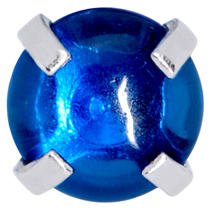 Blue CZ Gem Smooth Hemisphere Barbell Tongue Ring