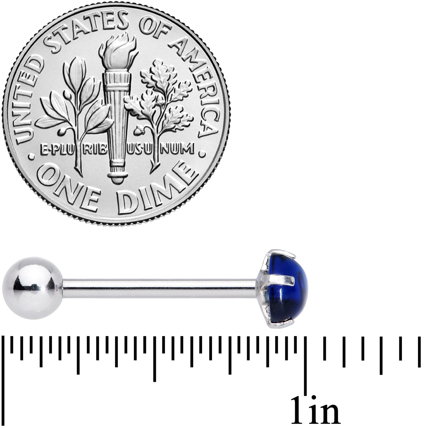 Blue CZ Gem Smooth Hemisphere Barbell Tongue Ring
