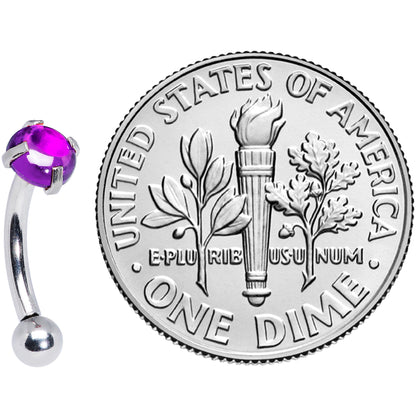 16G 5/16 Purple CZ Gem Internally Threaded Curved Eyebrow Ring