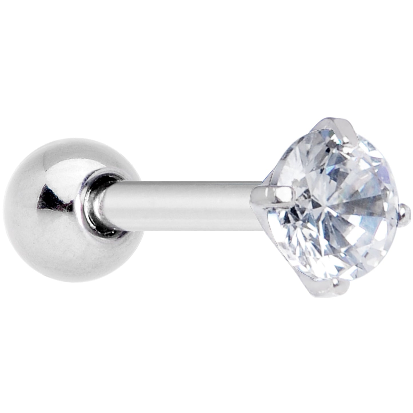 18G 1/4 Clear CZ Gem G23 Titanium 3mm Cartilage Tragus Earring