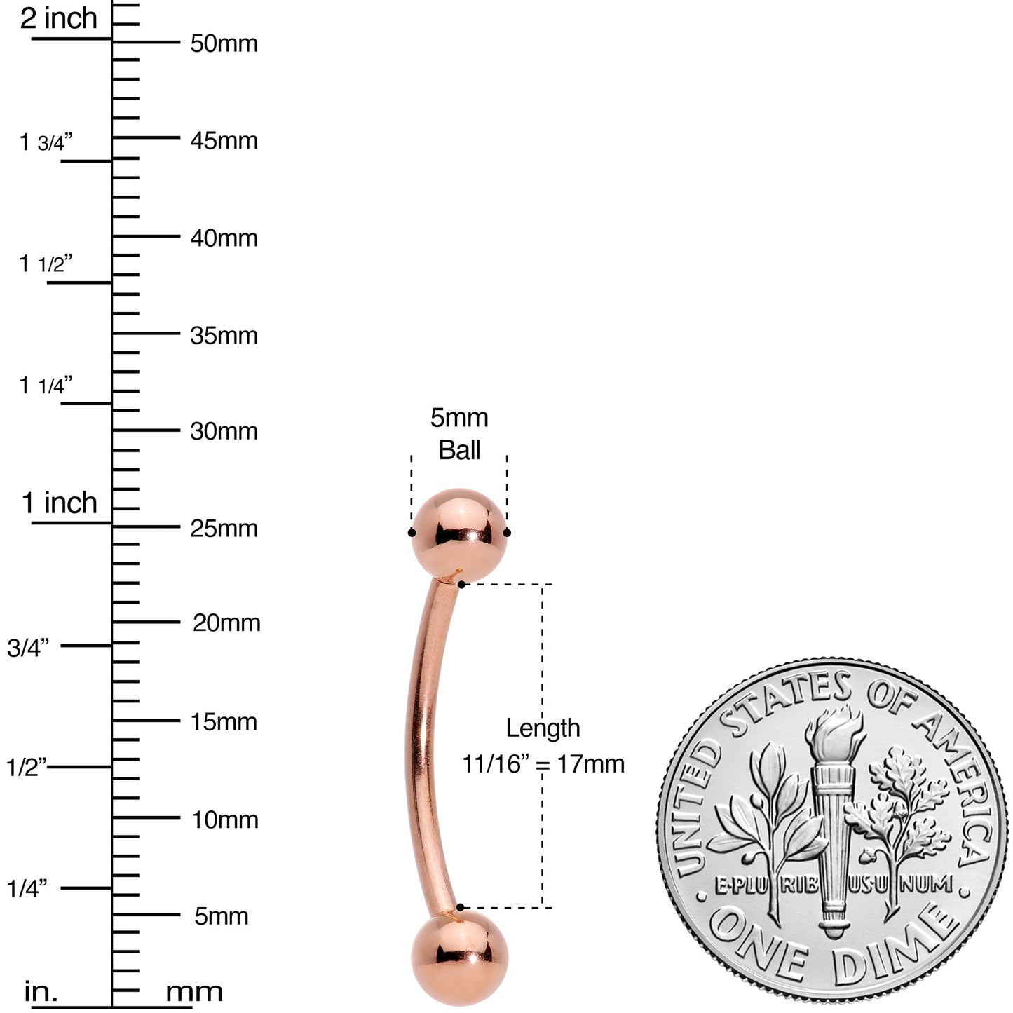 14G 5/8 Rose Gold Tone Anodized Curved Barbell