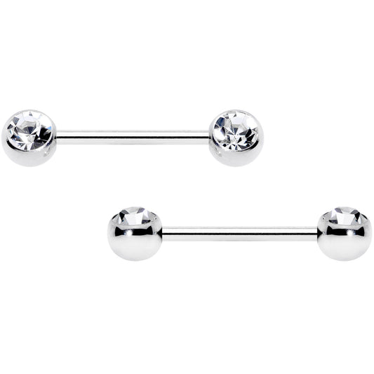 14G 5/8 Clear Gem Double Front Facing Barbell Nipple Ring Set