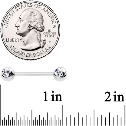 14G 5/8 Clear Gem Double Front Facing Barbell Nipple Ring Set