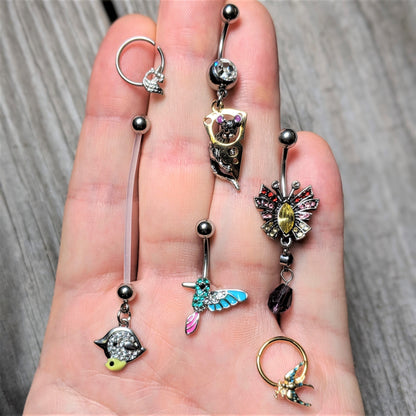 Clear Green Gem Summer Hummingbird Belly Ring