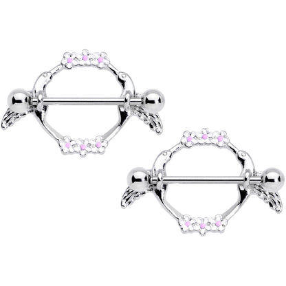 14G 9/16 Pink White Flower Hummingbird Nipple Shield Set