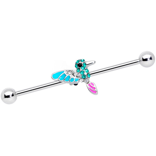 14G Clear Green Gem Summer Hummingbird Industrial Barbell 38mm