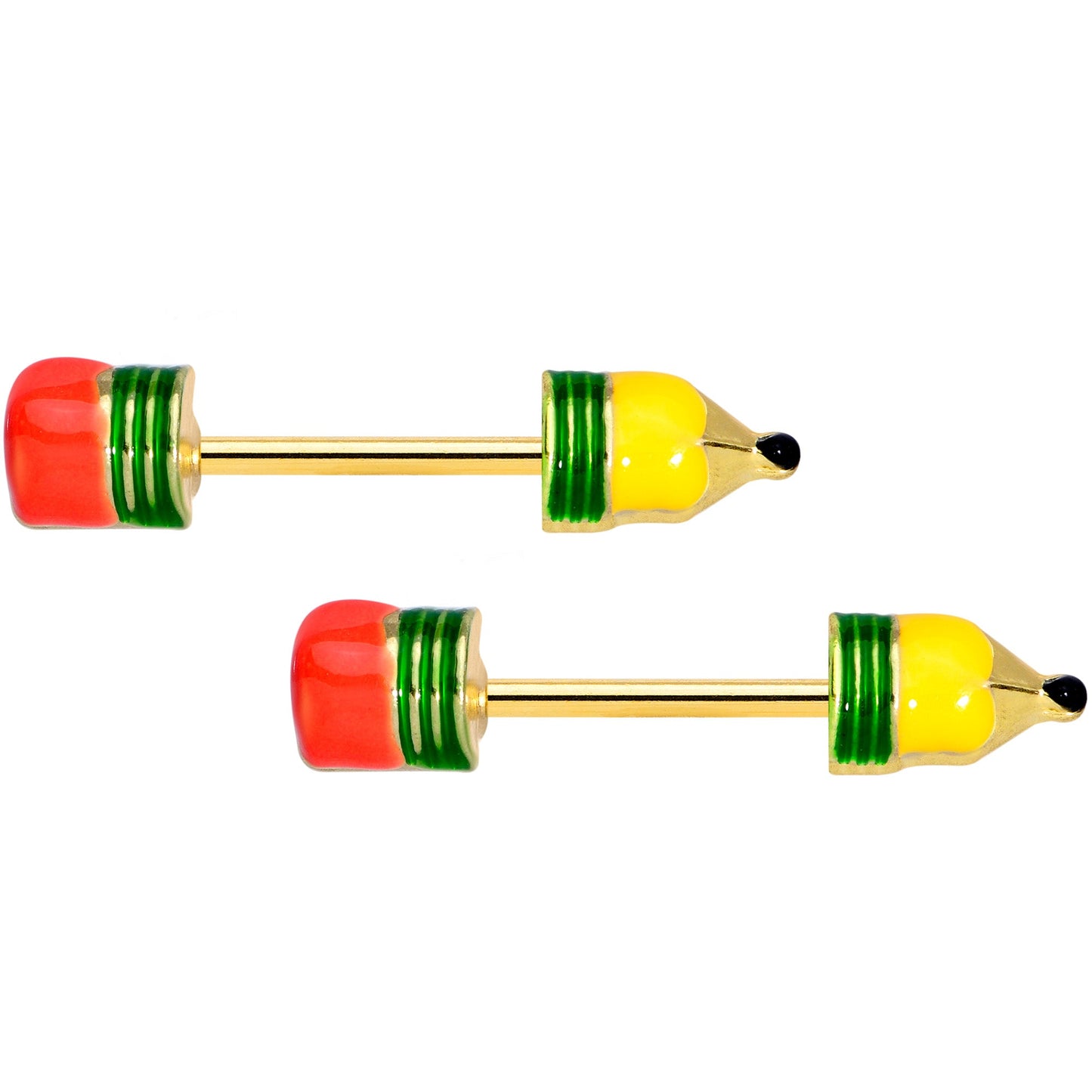 14G 9/16 Gold Tone Get to Work Pencil Barbell Nipple Ring Set