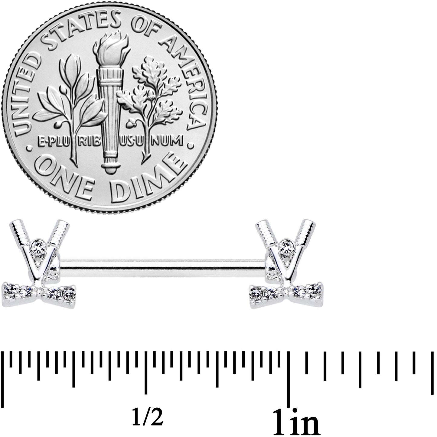 14G 9/16  Clear CZ Gem Crossed Golf Clubs Barbell Nipple Ring Set