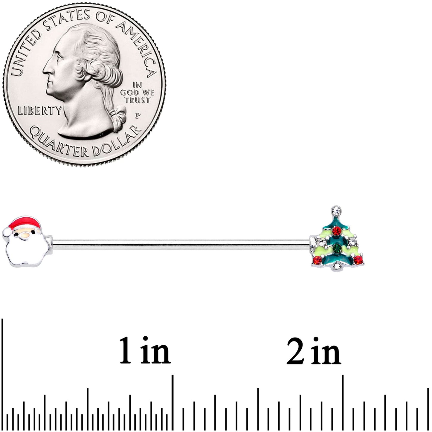 14G Red Gem Santa Christmas Tree Industrial Barbell 38mm