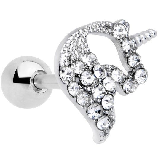 16G 1/4 Clear Gem Silhouette Unicorn Cartilage Tragus Earring