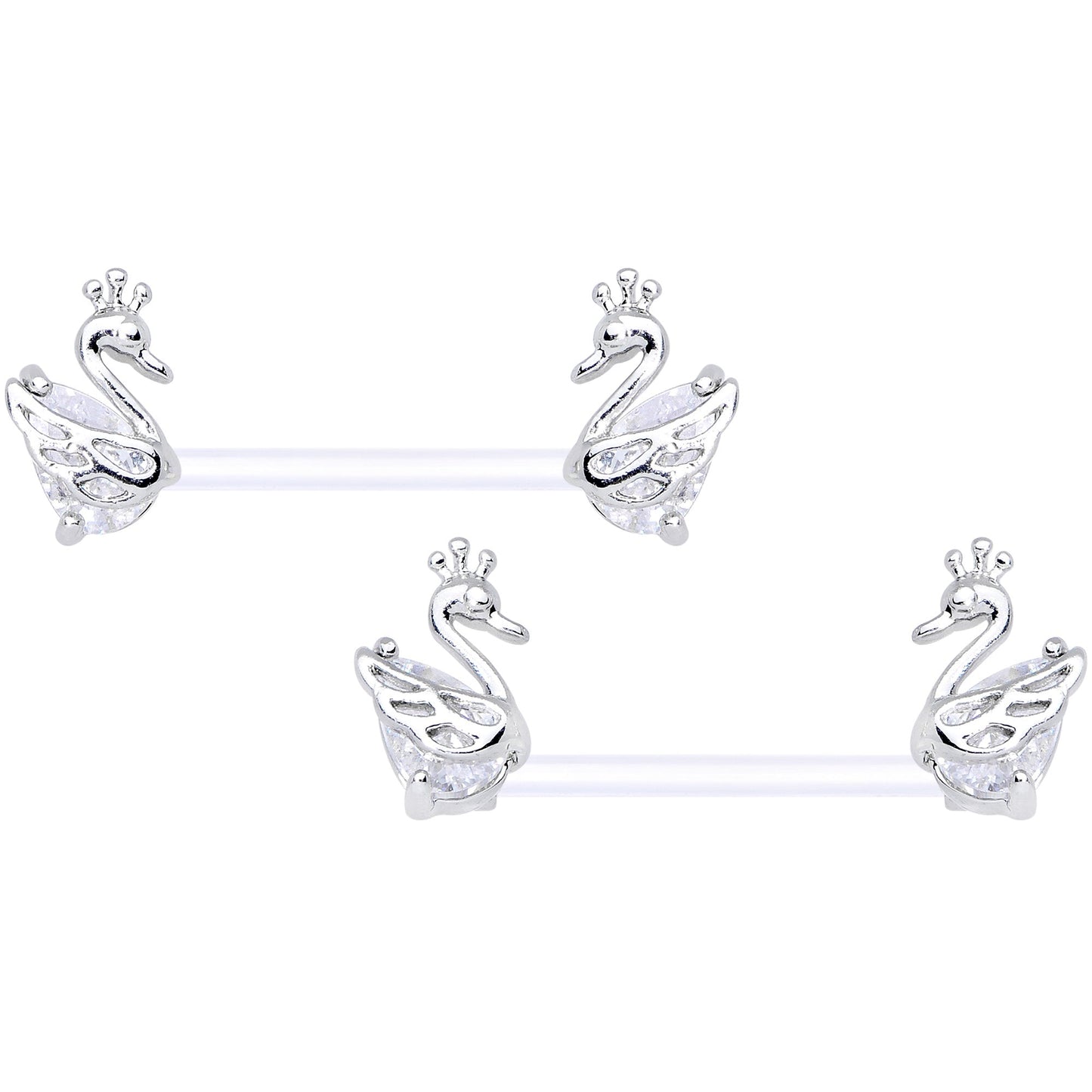 14G 9/16 Clear CZ Gem Bioplast Swan Queen Barbell Nipple Ring Set