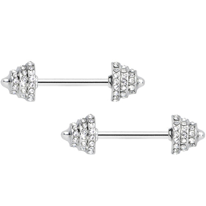 14G 9/16 Clear Gem Weightlifting Barbell Nipple Ring Set