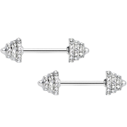 14G 9/16 Clear Gem Weightlifting Barbell Nipple Ring Set