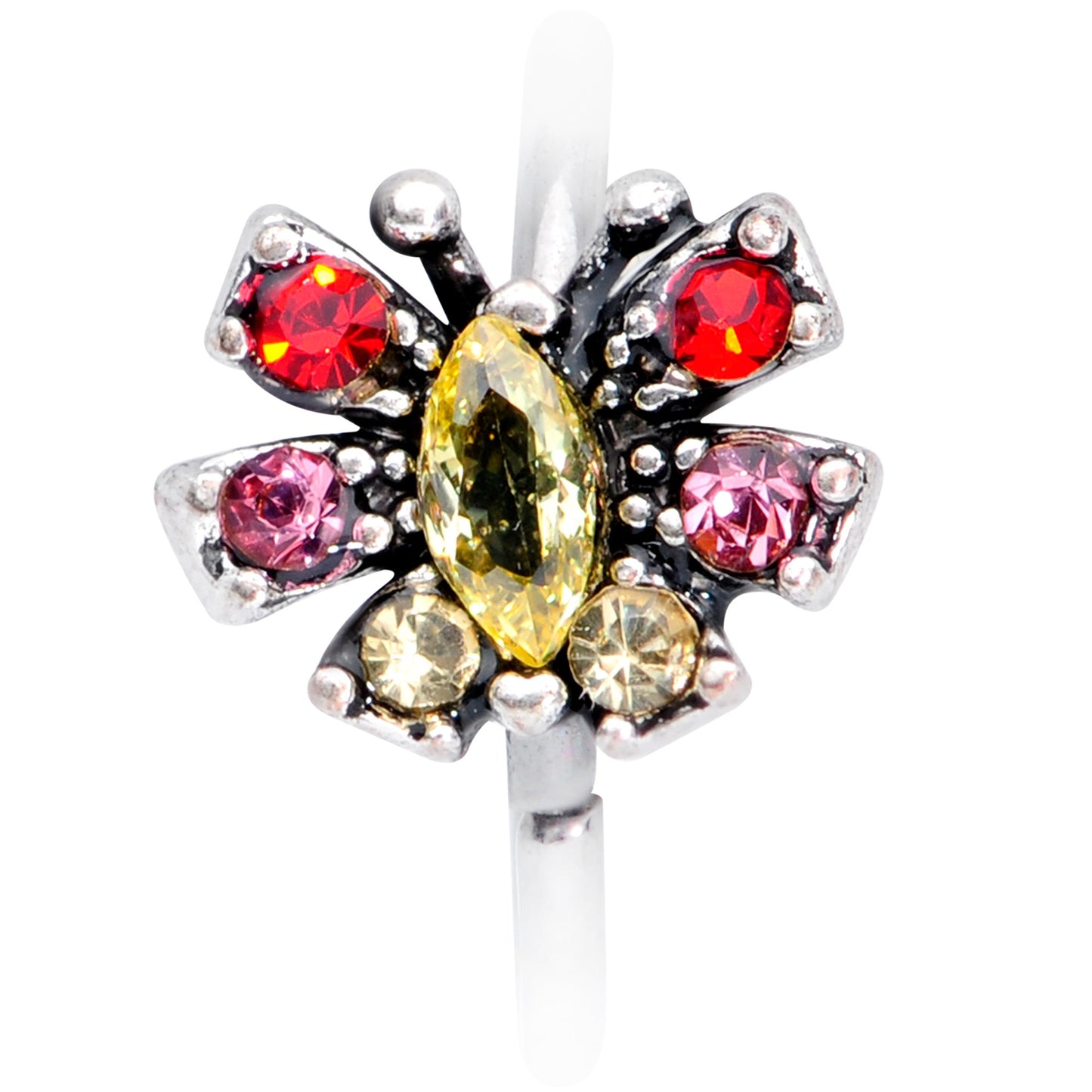 20G 5/16 Red Yellow Gem Art Deco Butterfly Nose Hoop