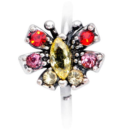 20G 5/16 Red Yellow Gem Art Deco Butterfly Nose Hoop