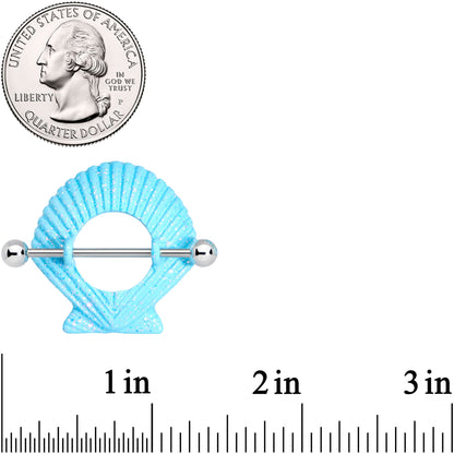 14G 29mm Iridescent Blue Scallop Shell Nautical Nipple Shield Set