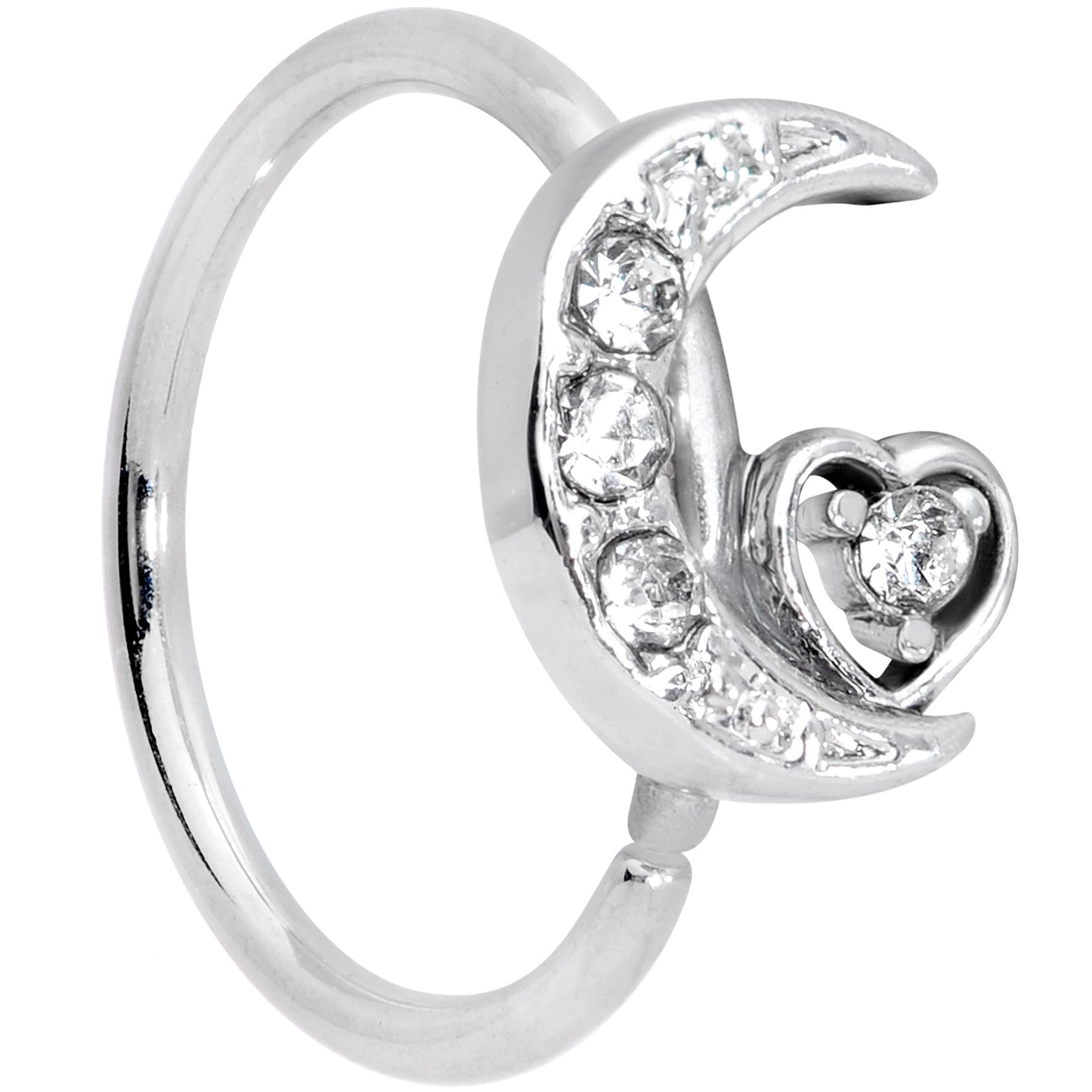 20G 5/16 Clear CZ Gem Moon Heart Nose Hoop