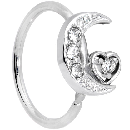 20G 5/16 Clear CZ Gem Moon Heart Nose Hoop