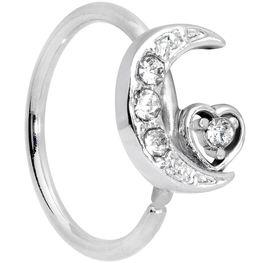 20G 5/16 Clear CZ Gem Moon Heart Nose Hoop