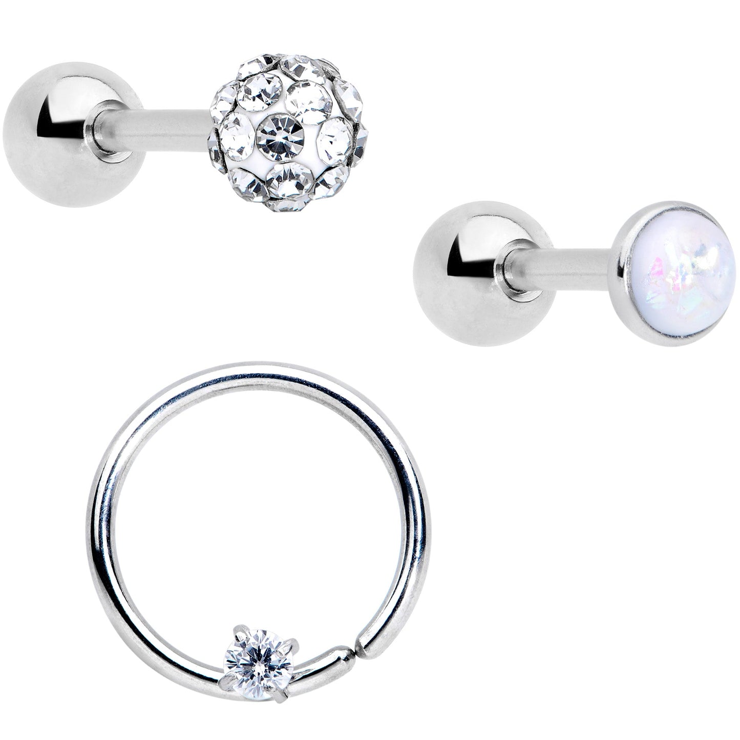 16G 1/4 5/16 Clear CZ Gem Cartilage Tragus Earring Set of 3