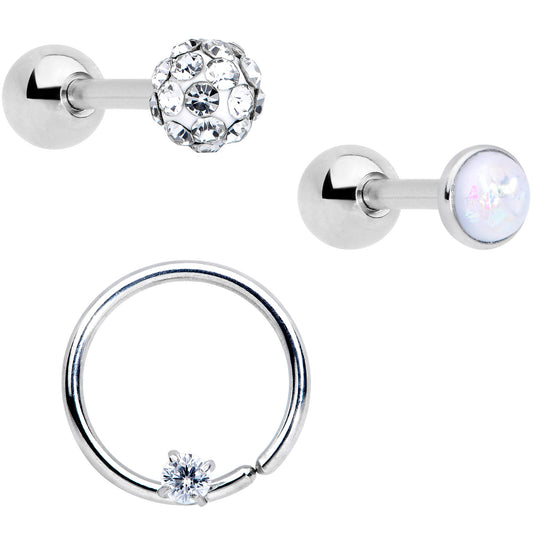 16G 1/4 5/16 Clear CZ Gem Cartilage Tragus Earring Set of 3