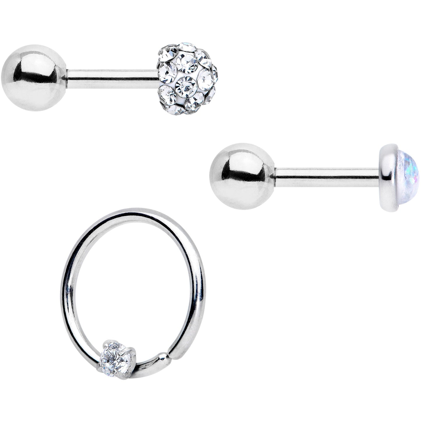 16G 1/4 5/16 Clear CZ Gem Cartilage Tragus Earring Set of 3