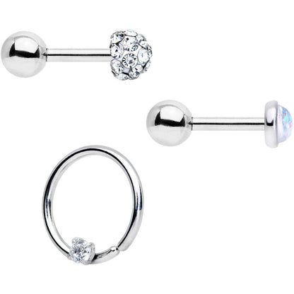 16G 1/4 5/16 Clear CZ Gem Cartilage Tragus Earring Set of 3