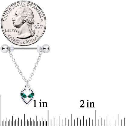 14G 1/2 Green Gem UFO Space Alien Dangle Nipple Ring Set