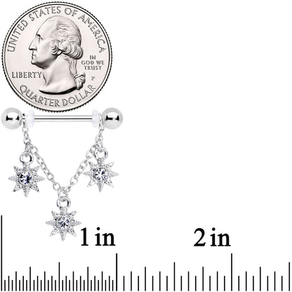 14G 1/2 Clear Gem Trio Stars Chain Dangle Nipple Ring Set