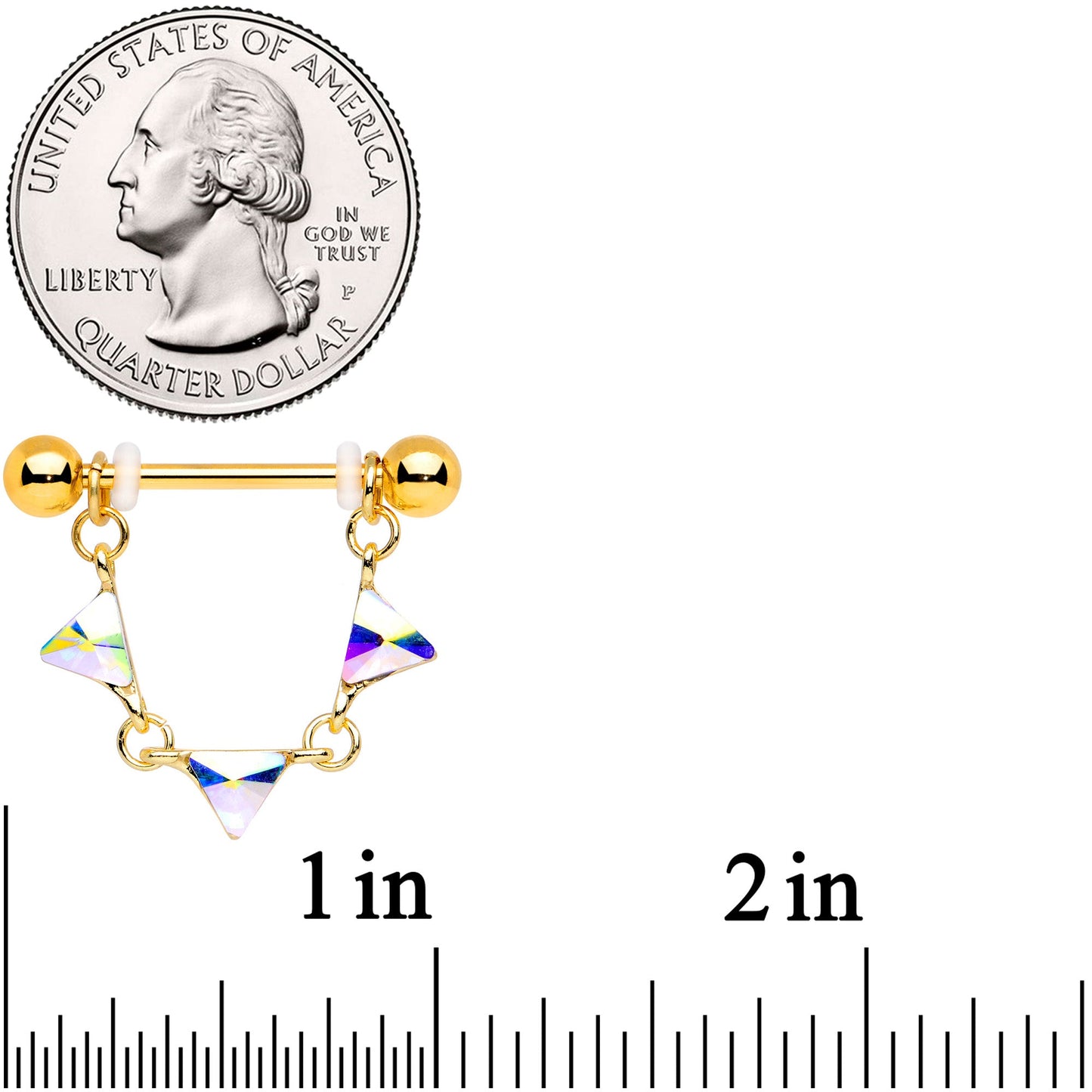 14G 3/4 Aurora Gem Gold Tone Triangle Dangle Nipple Ring Set