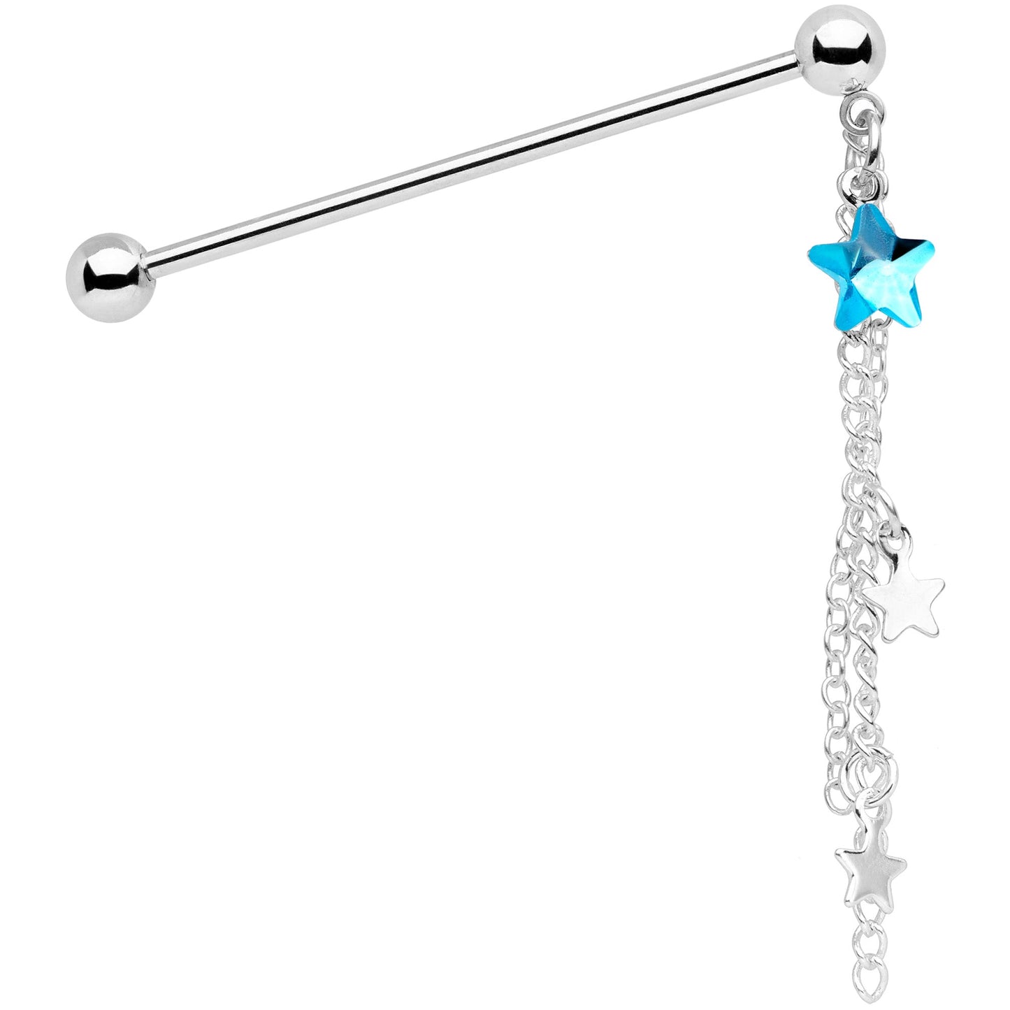 14G Aqua Gem Stars Dangle Industrial Barbell 38mm