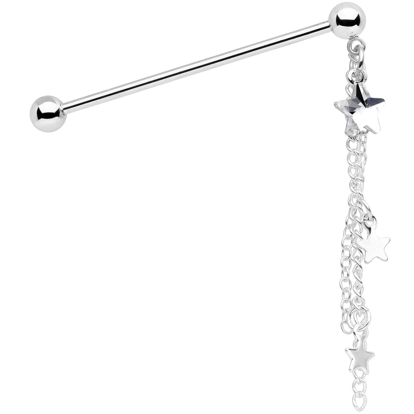 14G Clear Gem Stars Dangle Industrial Barbell 38mm